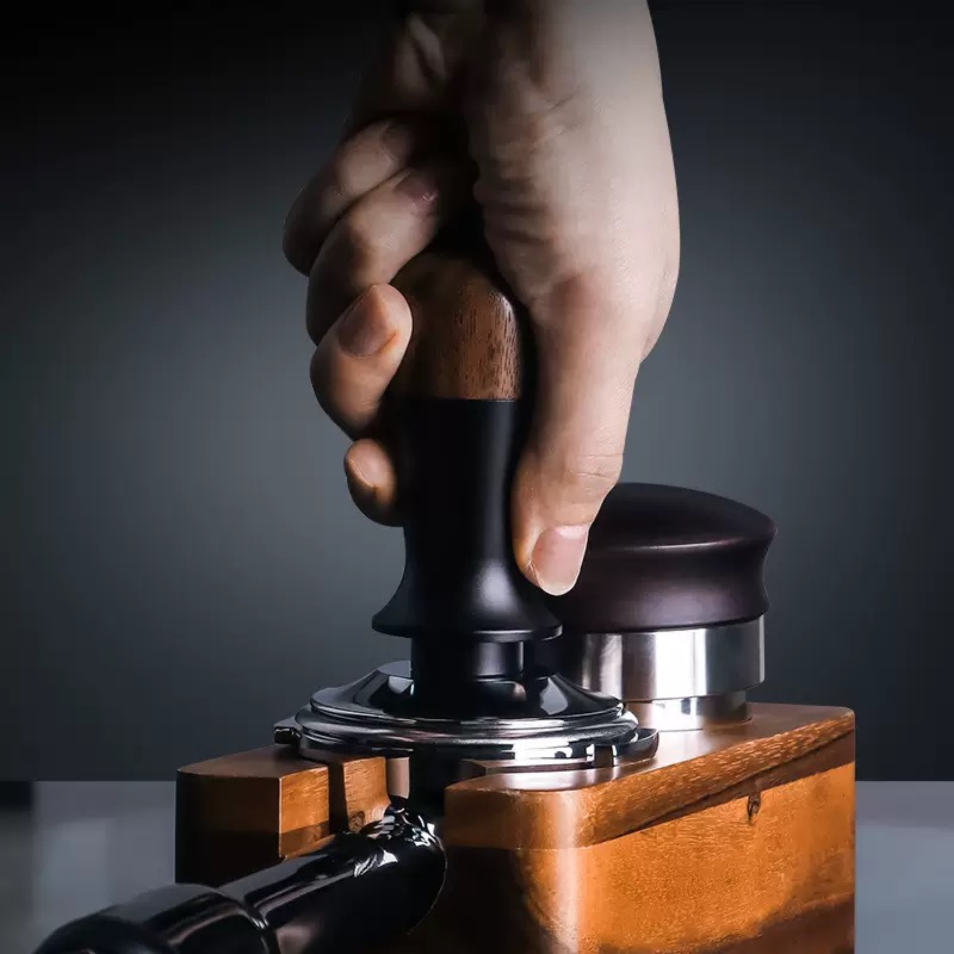 Elegant walnut espresso tamper with ergonomic grip for comfortable and consistent tamping