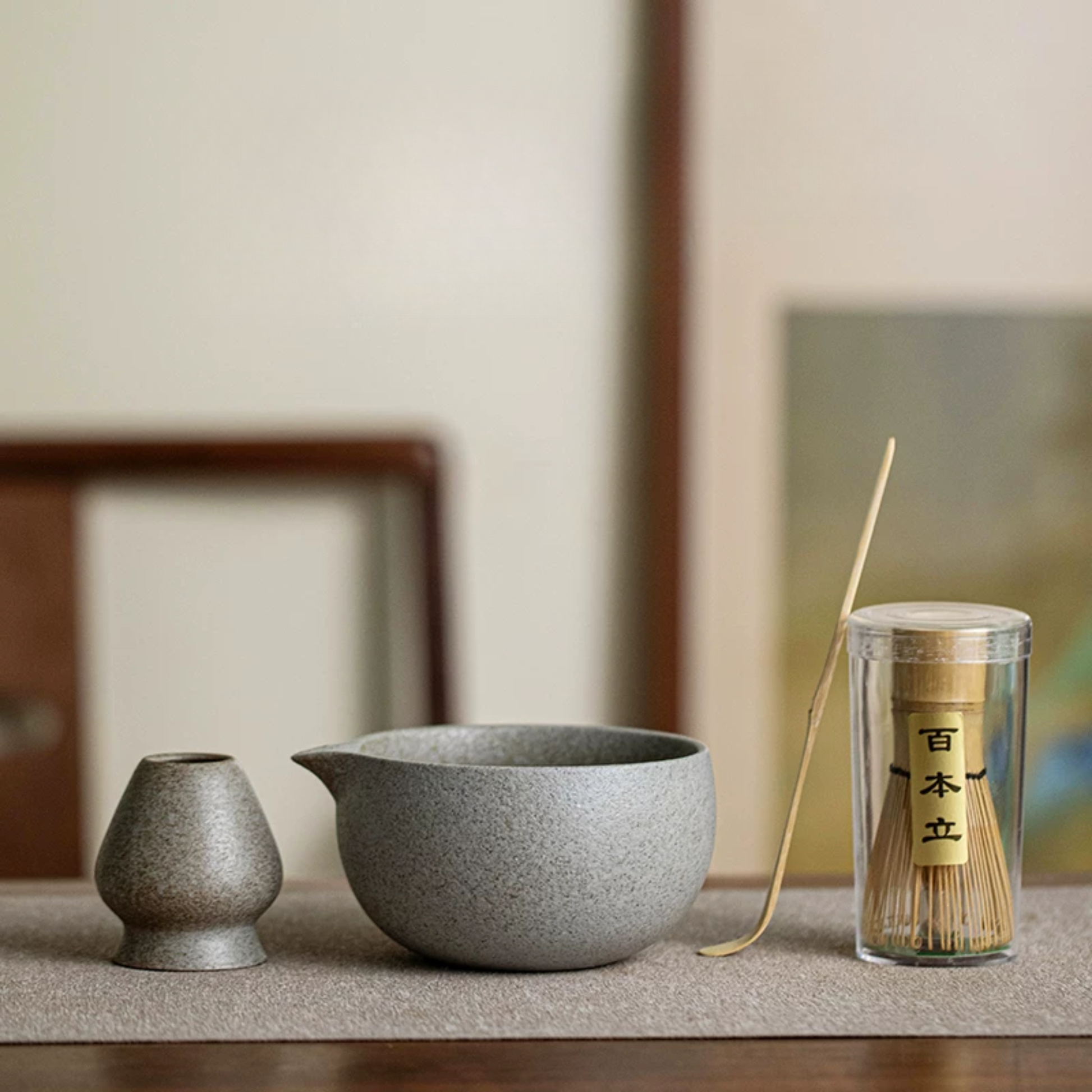 4-Piece Stoneware Ceremonial Matcha Set | Kiln-Fired Japanese Matcha Ceremony Essentials