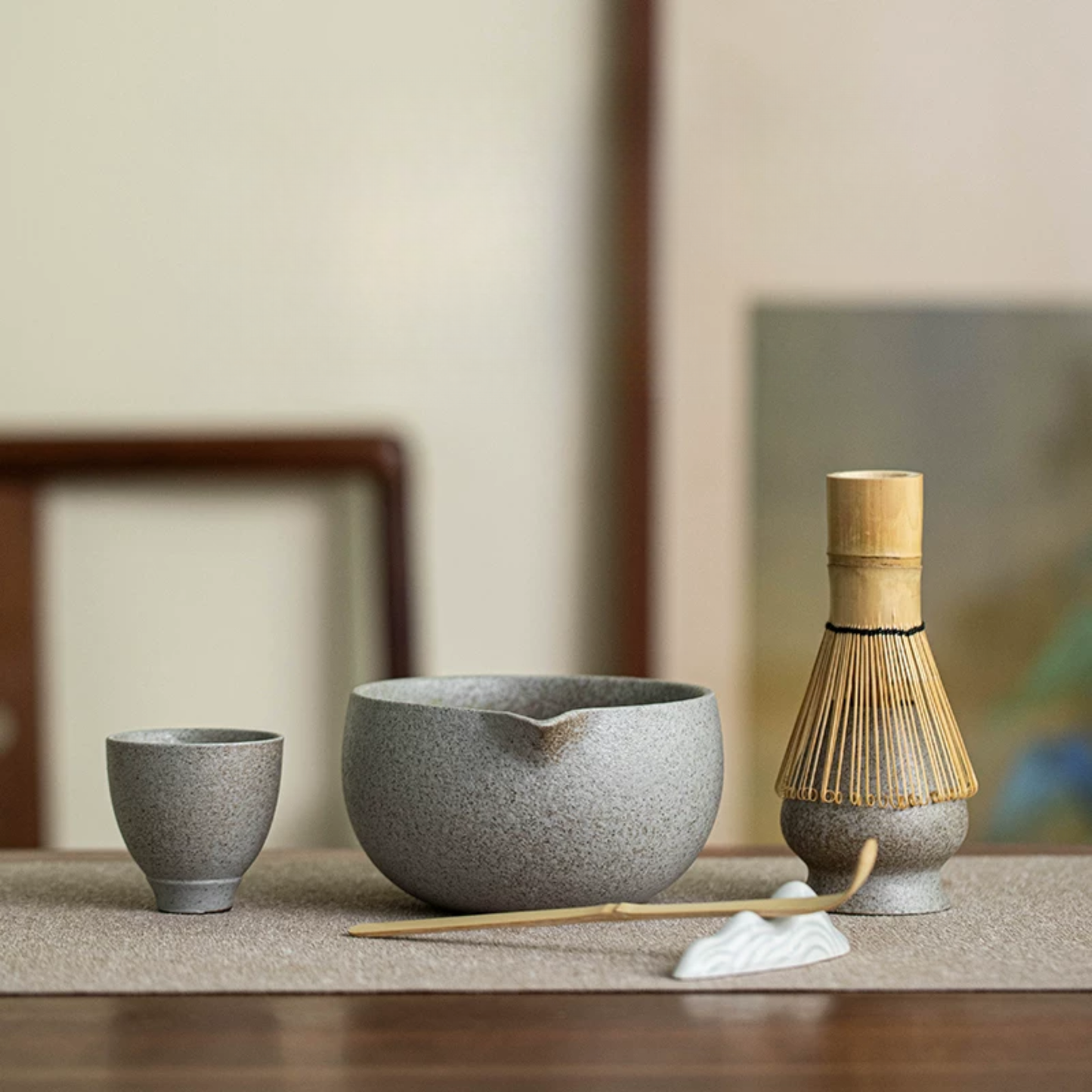 6-Piece Stoneware Ceremonial Matcha Tool Set | Kiln-Fired Japanese Matcha Ceremony Essentials
