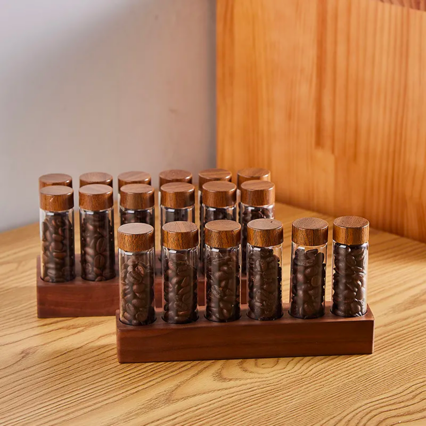 Single Dosing Beans Cellar with Walnut Wood Display Rack