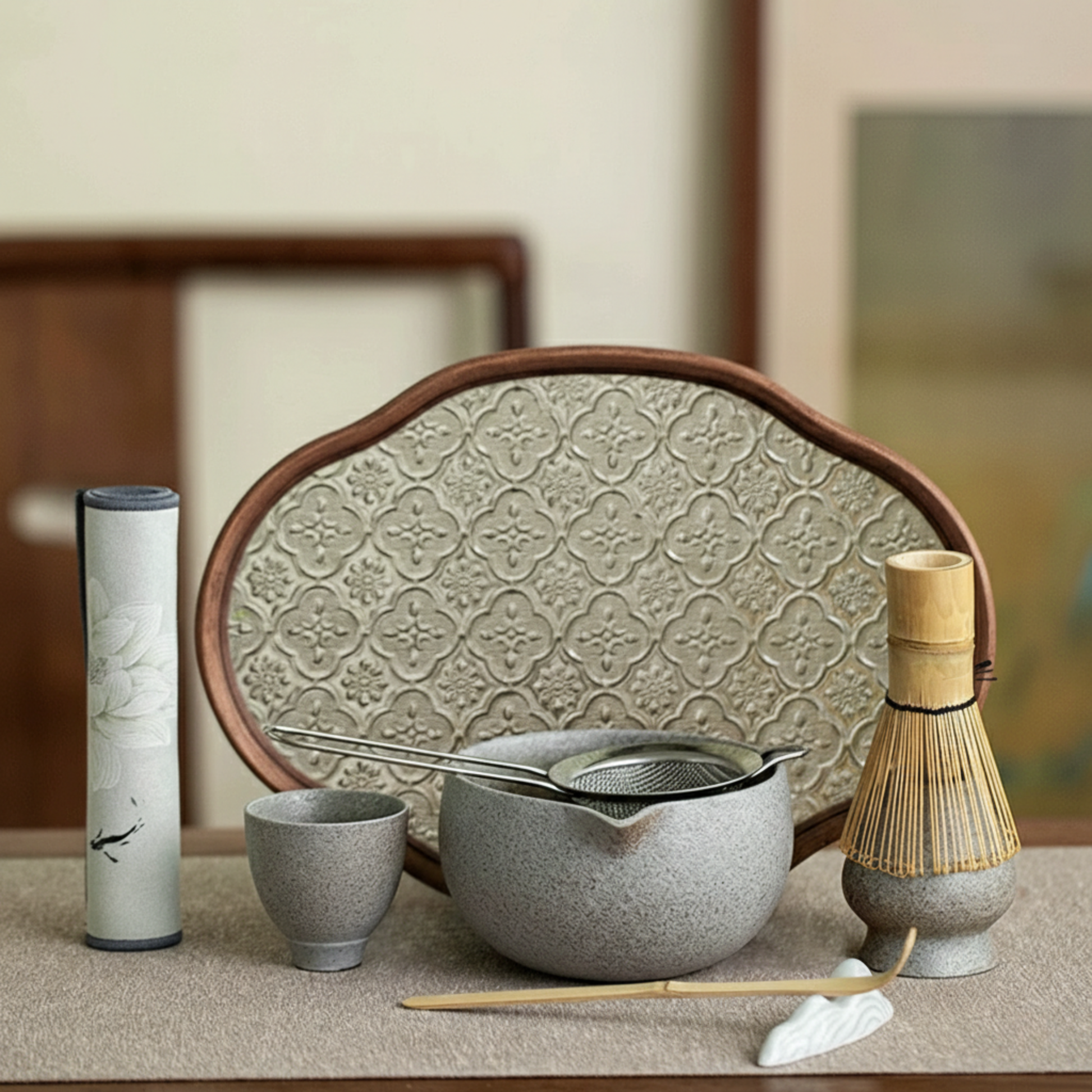 9-Piece Stoneware Ceremonial Matcha Tool Set | Kiln-Fired Japanese Matcha Ceremony Essentials