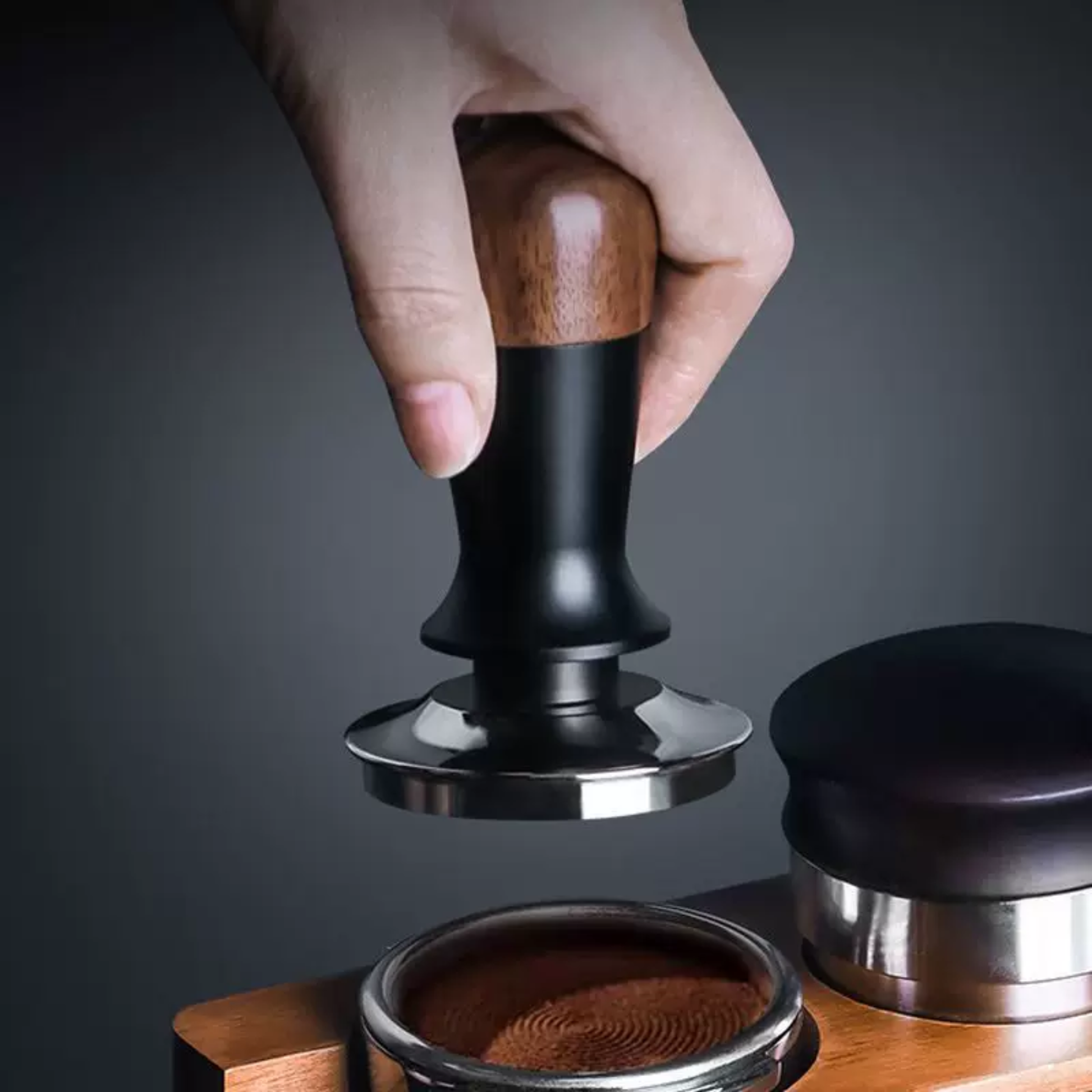 Walnut Calibrated Tamper With Balance Gasket | Spring-Loaded Tamper