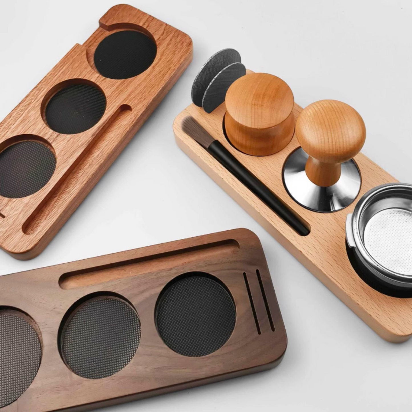 Wooden Coffee Tamper Holder with Puck Screen Slot