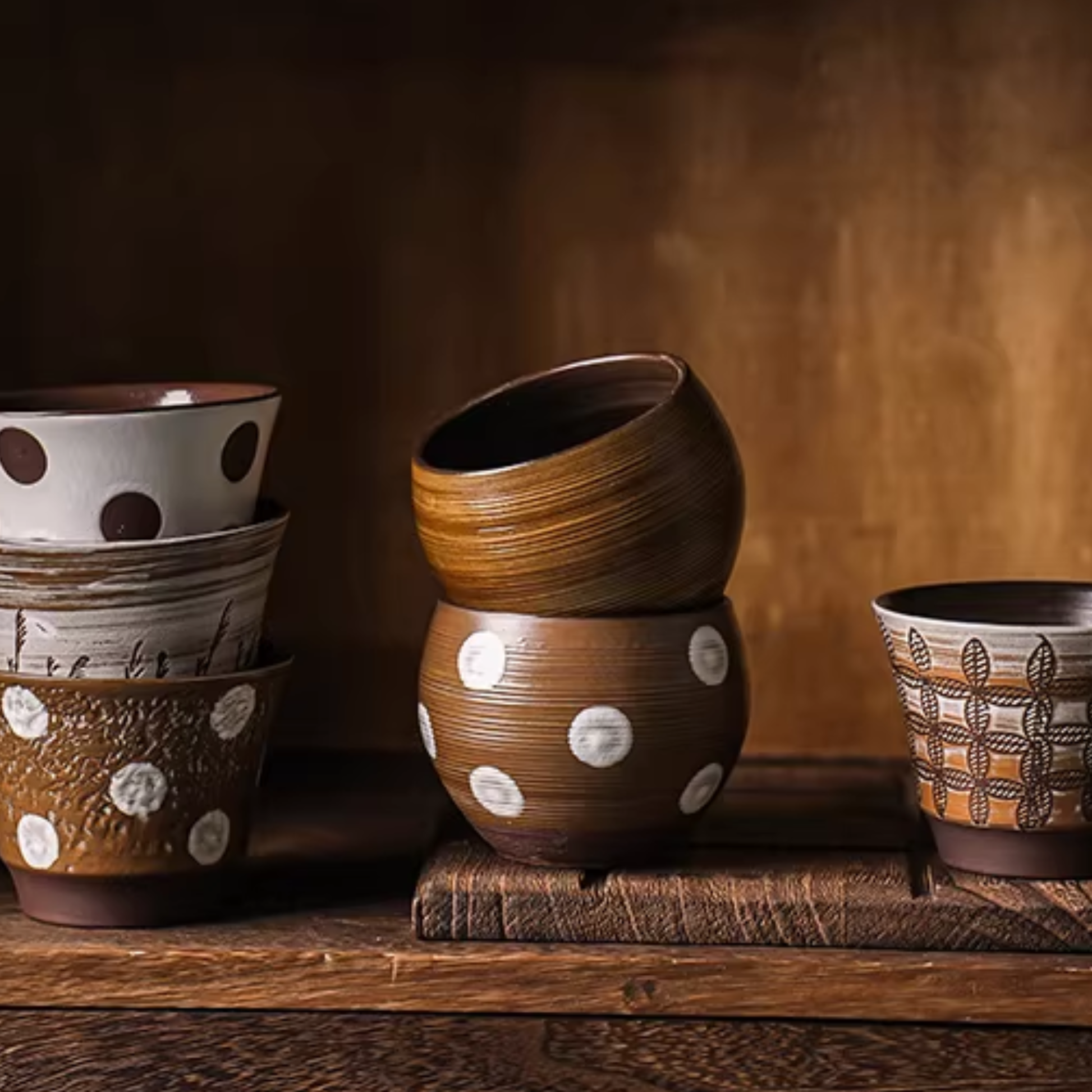 Japanese Style Vintage Ceramic Cups | 220ml Coffee and Tea Cups 7oz