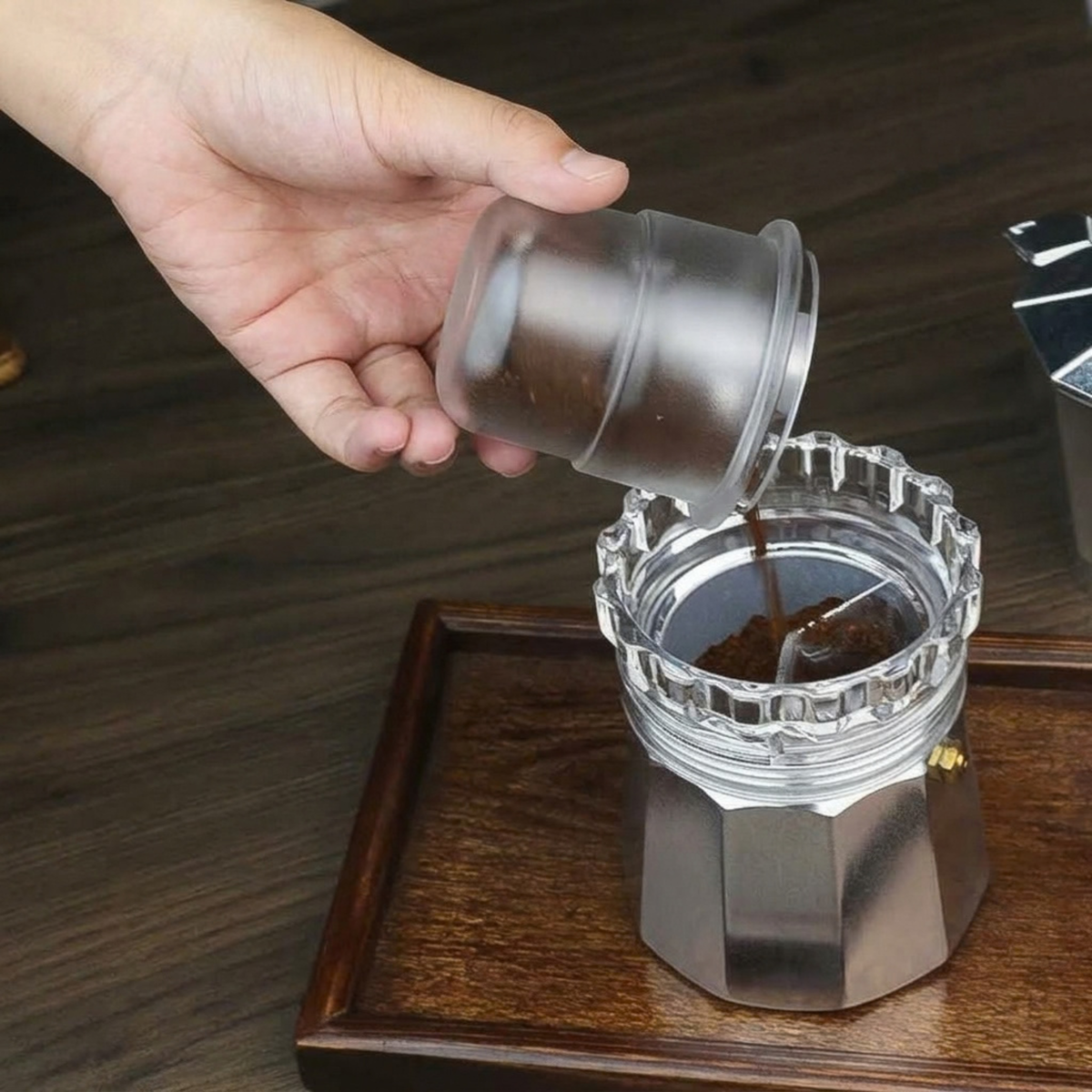 Moka Pot 2-in-1 rotary dosing ring and coffee distributor
