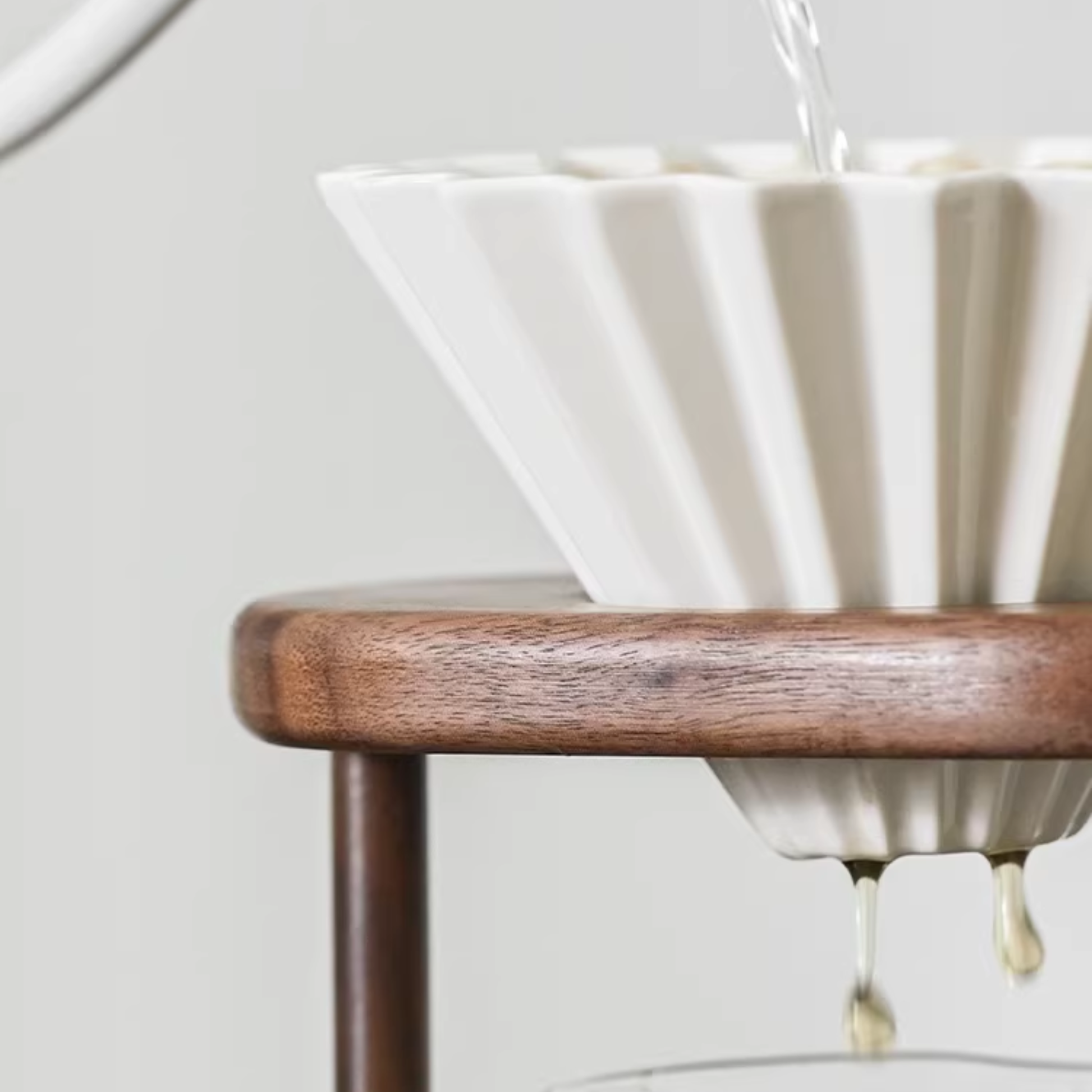 Wooden pour over coffee dripper stand made from walnut, compact coffee dripper holder for home or office