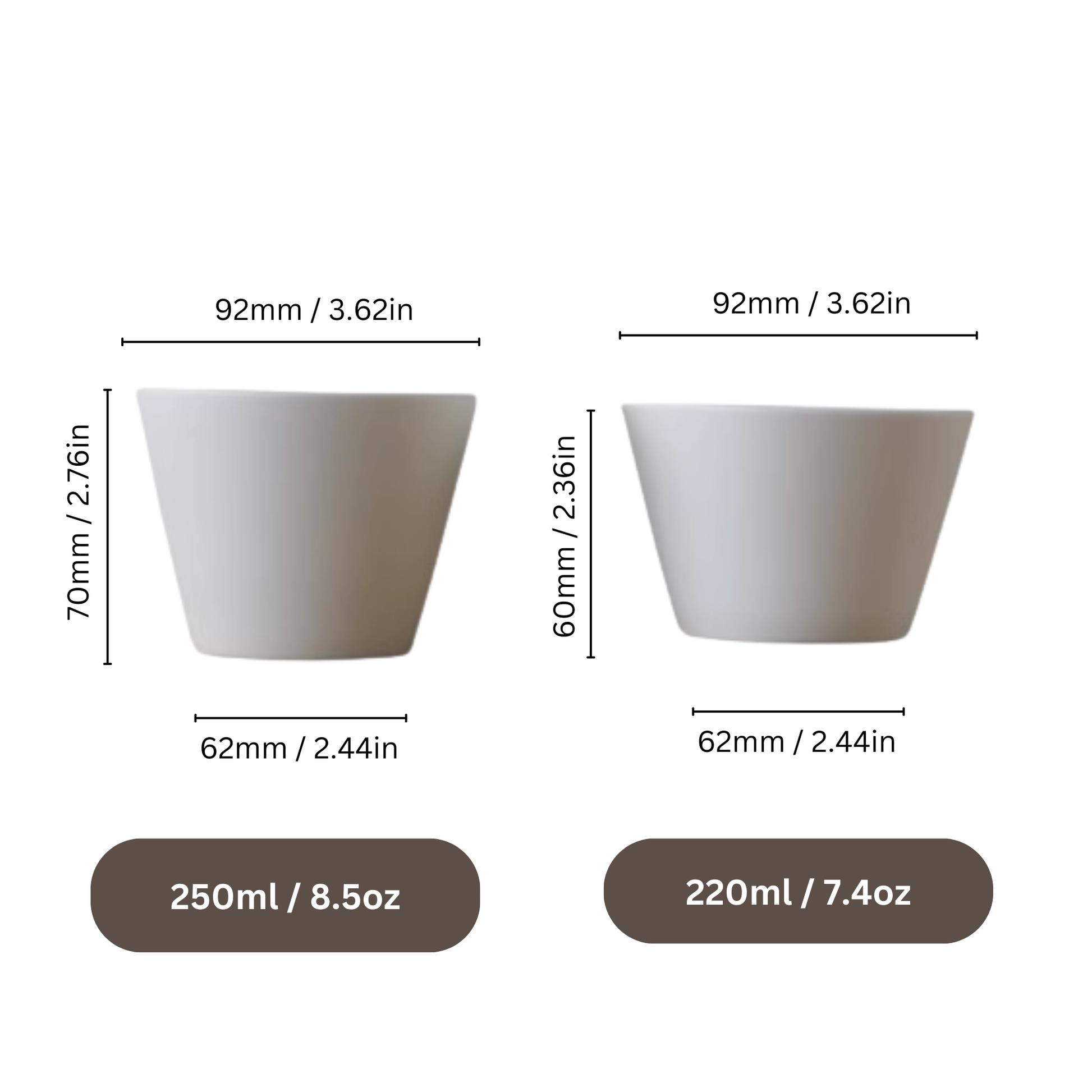 Canvas Latte Cup in matte ceramic, white, perfect for latte art, available in 220 ml and 250 ml
