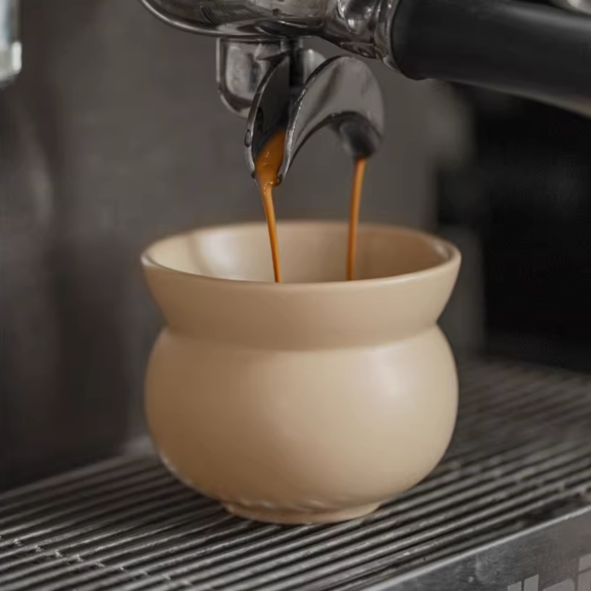 Minimalist cappuccino coffee cups on coffee bar, stoneware cups designed for mindful coffee rituals and everyday home barista use