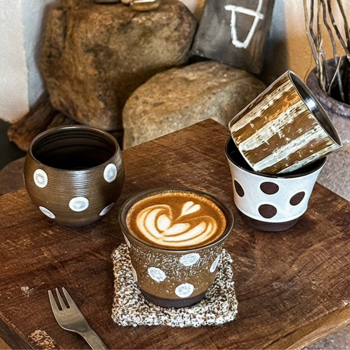 Japanese Style Vintage Ceramic Cups | 220ml Coffee and Tea Cups 7oz
