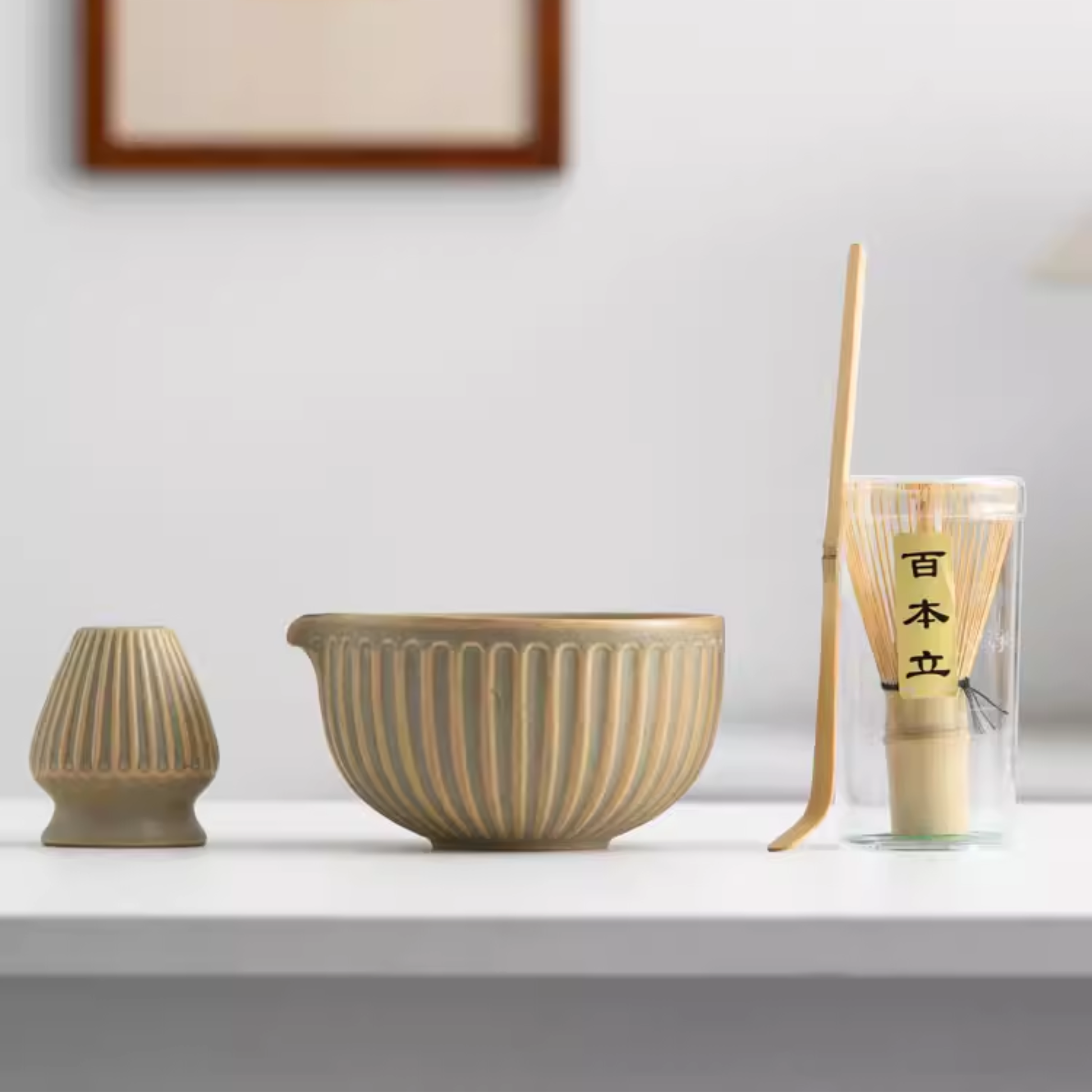 Handmade sunflower ceramic matcha bowl (chawan) with smooth matte finish and Japanese-inspired minimalist design