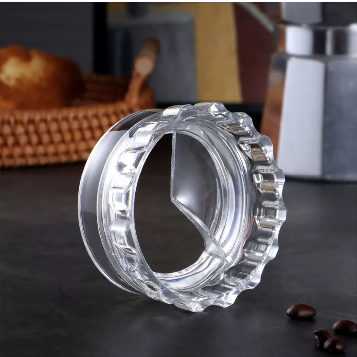 Clear Moka Pot rotary dosing funnel for 2 cup and 4 cup coffee makers