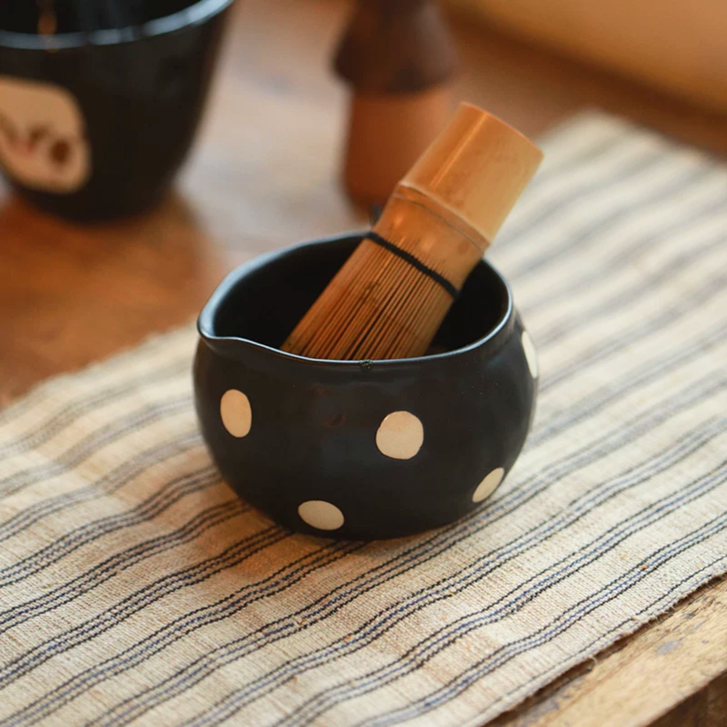 Black Polka Dots Matcha Tea Bowl