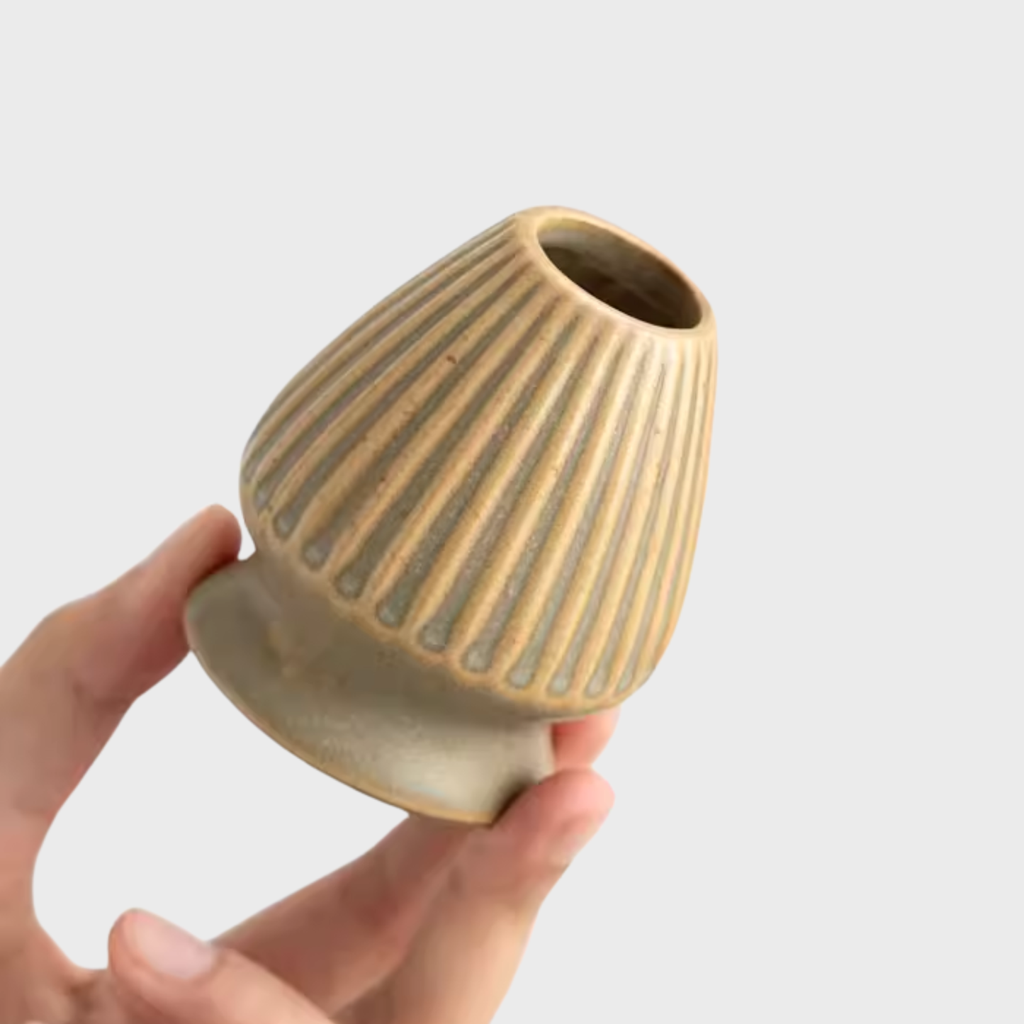 Handcrafted Ceramic Matcha Set with bamboo whisk, scoop and whisk holder on minimalist background