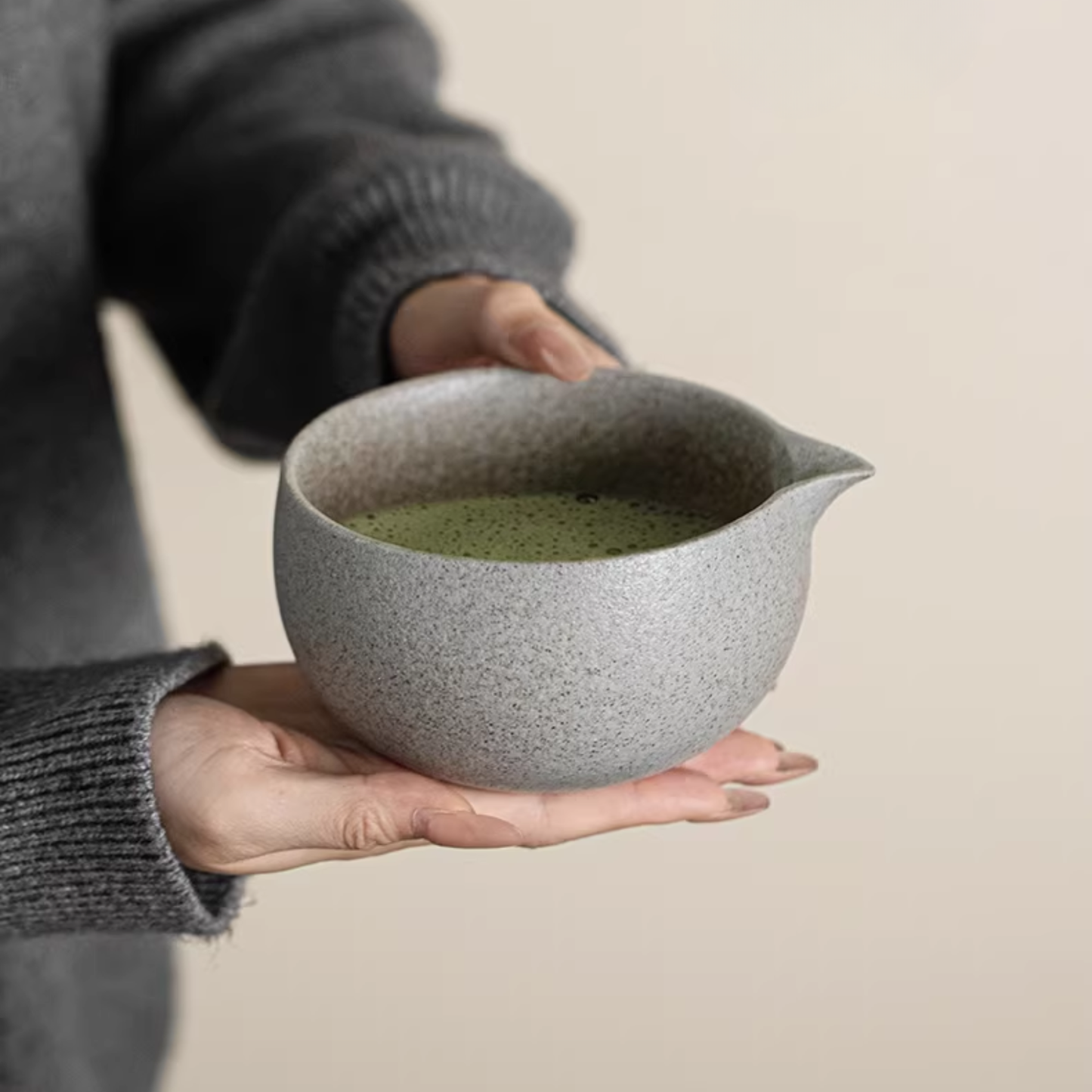 Stoneware Matcha Bowl With Spout | Kiln-Fired Japanese Matcha Ceremony Essentials