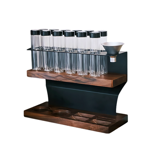 Coffee Bean and Espresso Tools Storage Rack Set | Barista Accessories Coffee Beans Storage Container Display Rack Walnut Tea Tube Bottle Glass Espresso Coffee Accessories