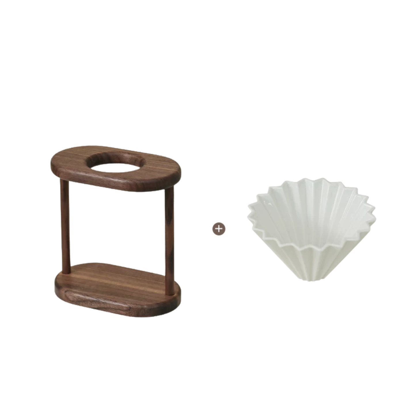 Pour over coffee dripper stand in natural walnut wood, minimalist coffee stand for 1-2 cup brewing