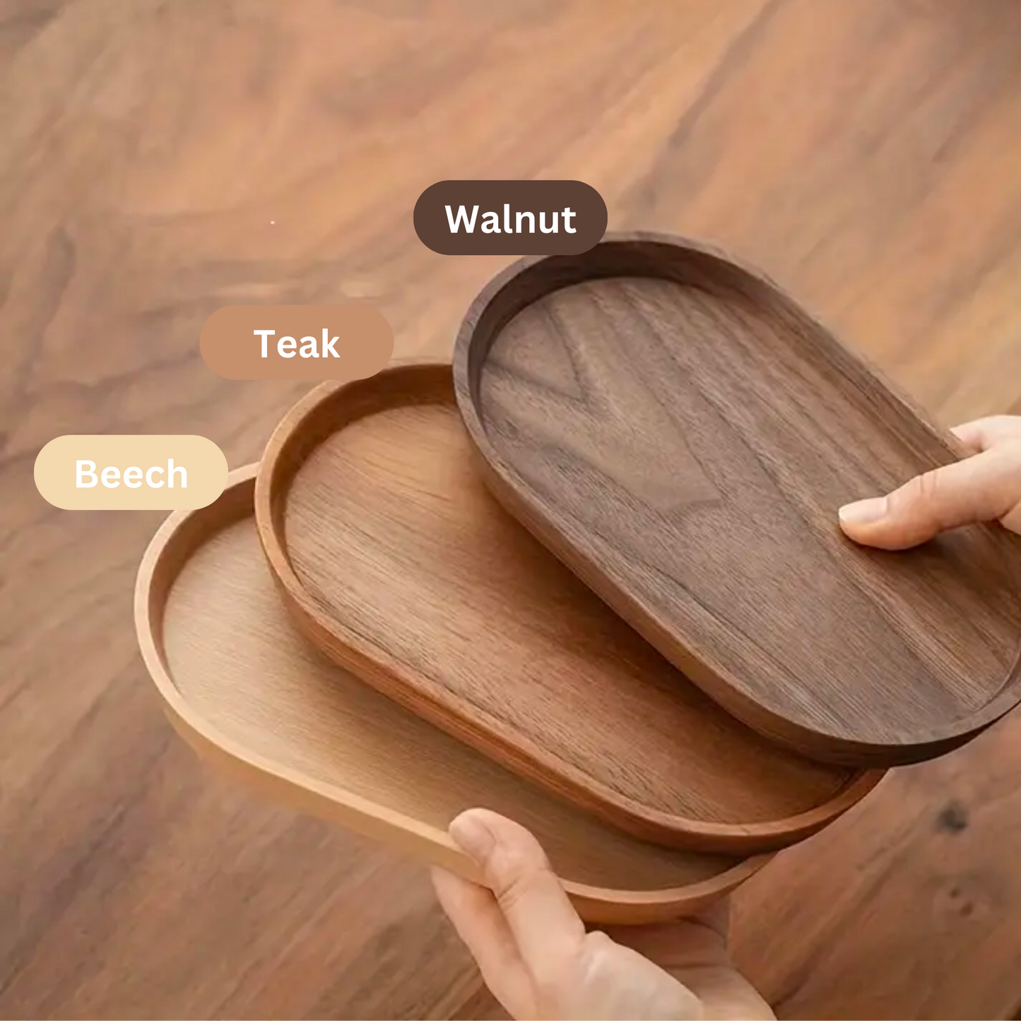 Wooden Oval Tray Set